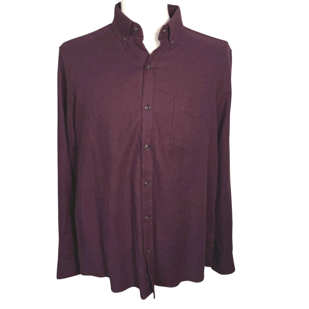 RW&CO Men's Large Maroon Tailored Fit Cotton Button Down Shirt Long Sleeve Shirt